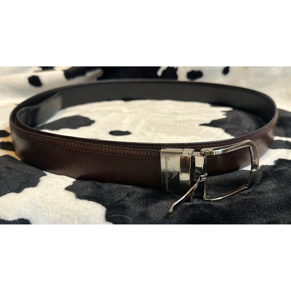 Tommy Bahama Mens Reversible Leather Belt Black Brown Silver Buckle Size 38-40 - Picture 2 of 8